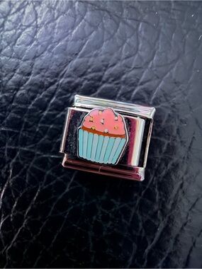 Pink Cupcake Italian Charm Link | Silver Tone | Sweet Dessert Charm